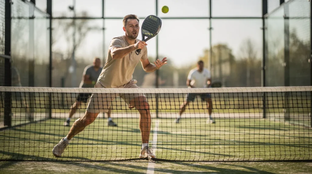 Aanvalspositie bij het net in padel voor maximale druk op de tegenstander